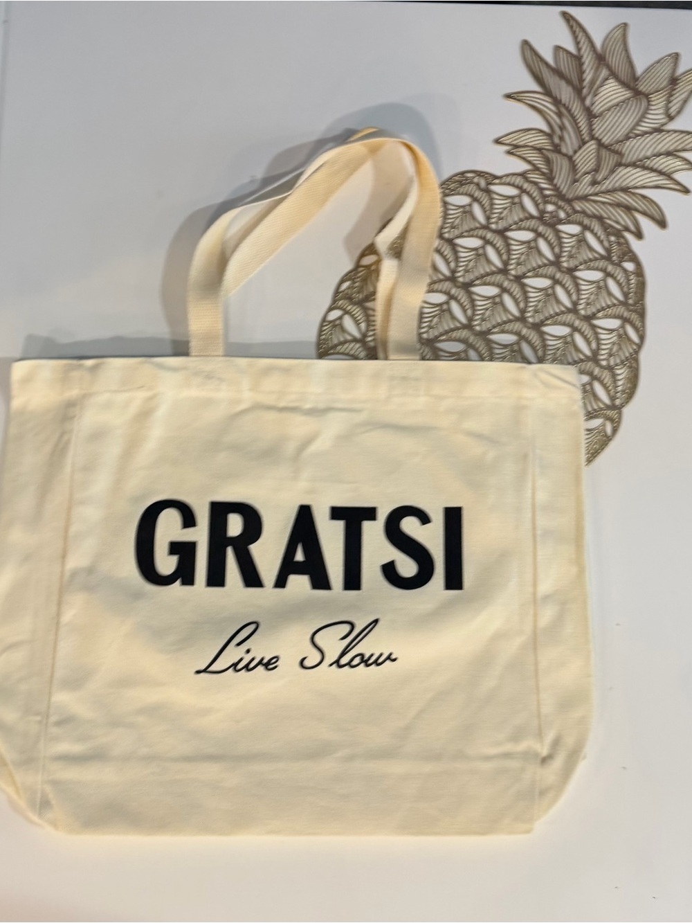 Authentic Gratsi Wine Canvas Tote Bag in Cream - Live Slow